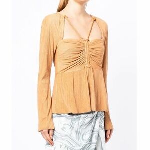 Jonathan Simkhai Camel Alanna Plisse Faux-Suede Top